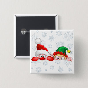 Santa and Elf Cute and funny Christmas Cartoon Cha 2 Inch Square Button