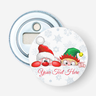 Santa and Elf Cute and funny Christmas Cartoon Cha Bottle Opener