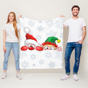 Santa and Elf Cute and funny Christmas Cartoon Cha Fleece Blanket