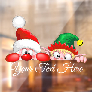Santa and Elf Cute and funny Christmas Cartoon Cha Window Cling