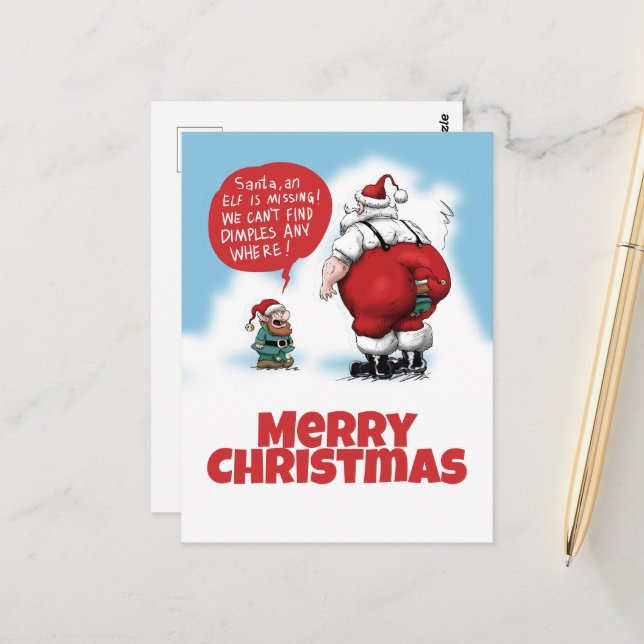 Santa and Elf Funny Cartoon Postcard (Front/Back In Situ)