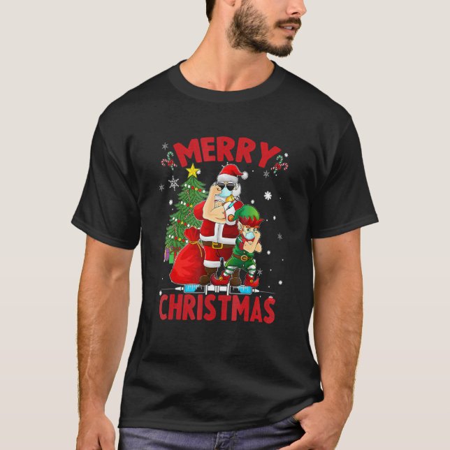 Santa And Elf Vaccine Christmas T-Shirt (Front)