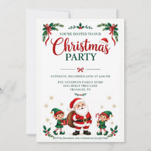 Santa and Elves Christmas Party Invitation