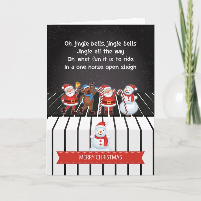 Santa And Friends On A Piano Keyboard Holiday Card (Front)