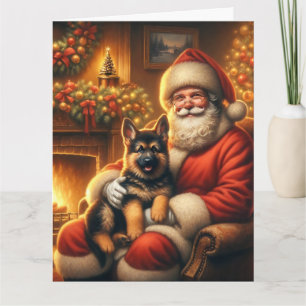 Santa and German Shepherd Puppy Christmas Card