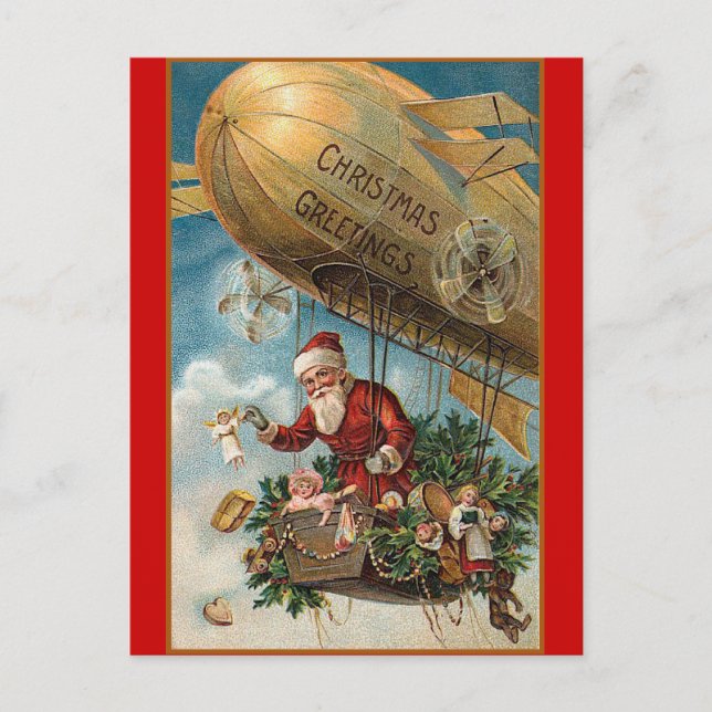 Santa and His Blimp Holiday Postcard (Front)