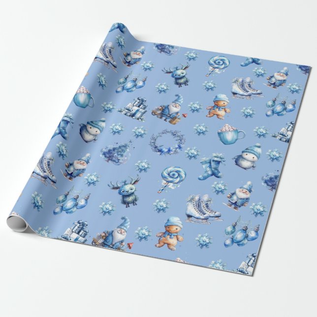Santa and His Christmas Friends Wrapping Paper (Unrolled)