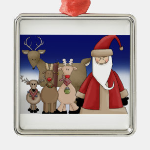 Santa and his deer metal ornament