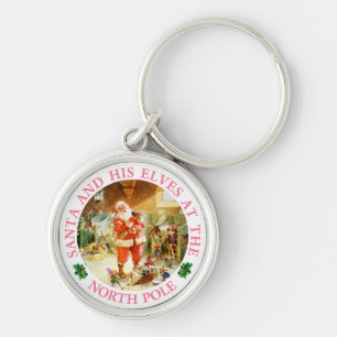 Santa and His Elves at the North Pole Keychain