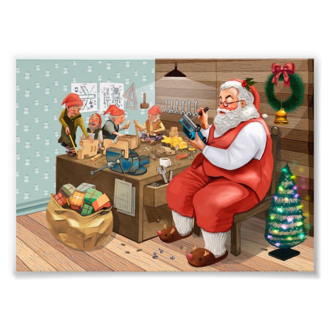 Santa and his Elves in the Workshop Photo Print (Front)