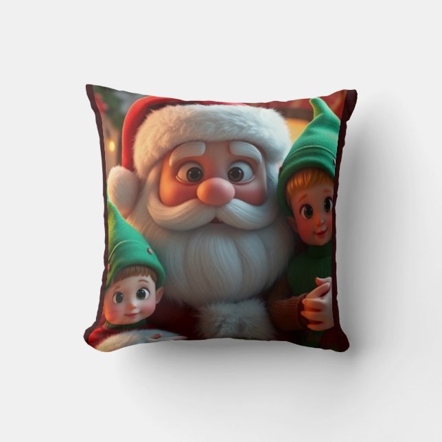Santa and his elves throw pillow (Front)