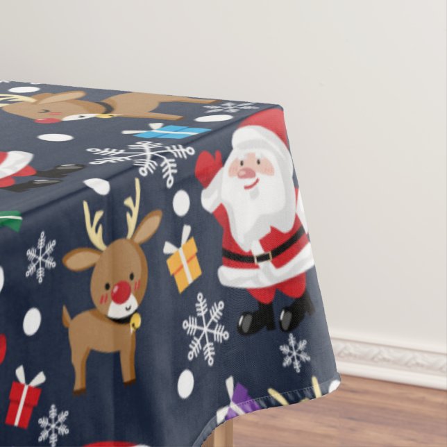 Santa And His Favourite Reindeer Pattern Tablecloth (In Situ)