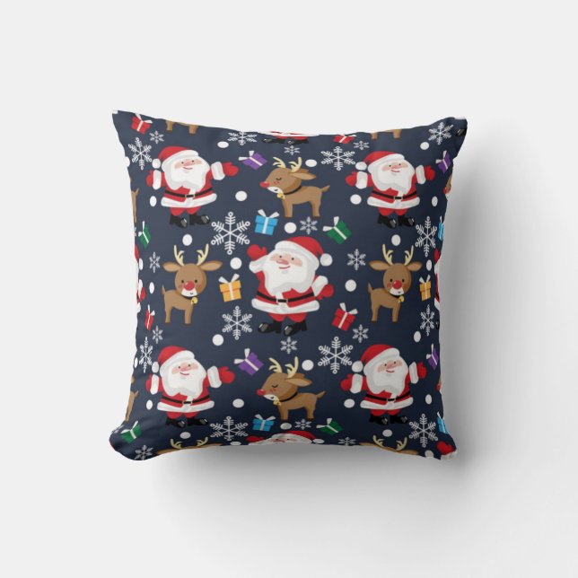 Santa And His Favourite Reindeer Pattern Throw Pillow (Front)