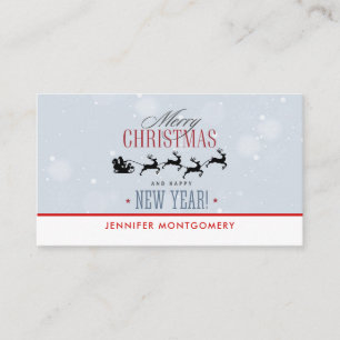 Santa and his Flying Reindeer Silhouette Christmas Business Card