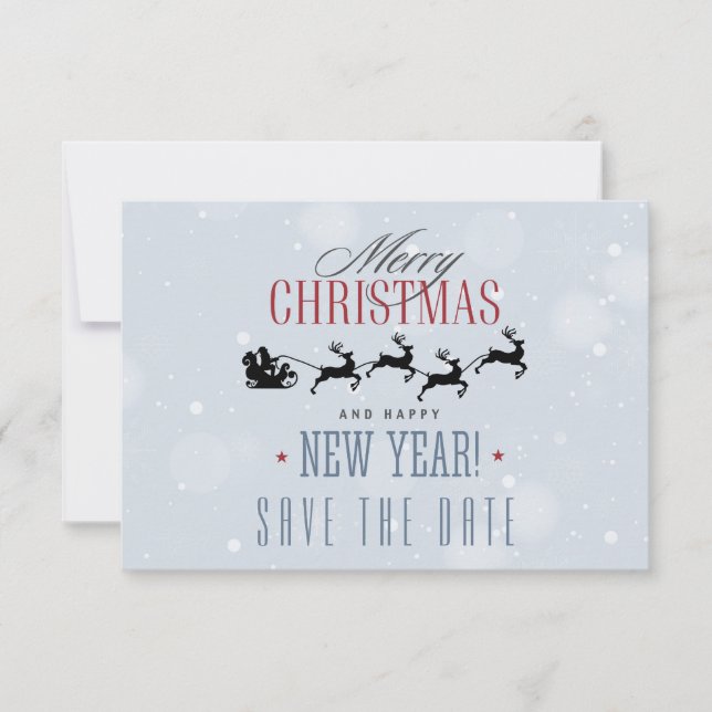 Santa and his Flying Reindeer Silhouette Christmas Save The Date (Front)