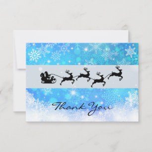 Santa and his Flying Reindeer Silhouette Christmas Thank You Card