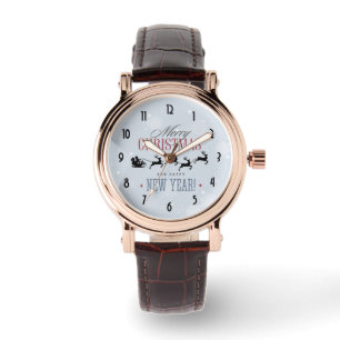Santa and his Flying Reindeer Silhouette Christmas Watch