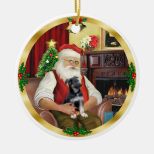 Santa and his German Shepherd Pup Ceramic Ornament