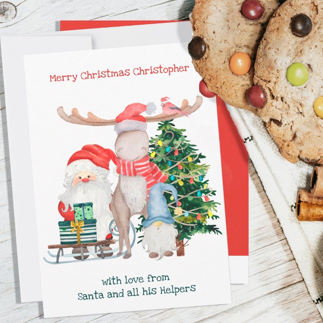 Santa and His Helpers Cute Personalized Kids Holiday Card (Creator Uploaded)