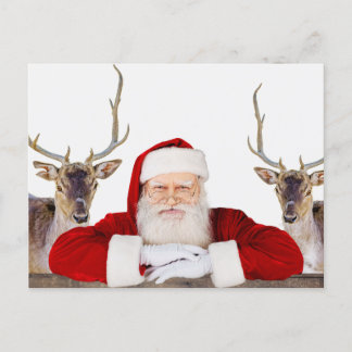 Santa and his reindeer -- Christmas Postcard