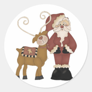 Santa and his Reindeer Classic Round Sticker