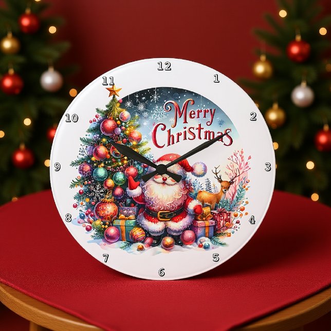 Santa and His Reindeer Friend Large Clock (Creator Uploaded)