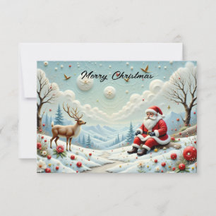 Santa and His Reindeer in Snowy Landscape