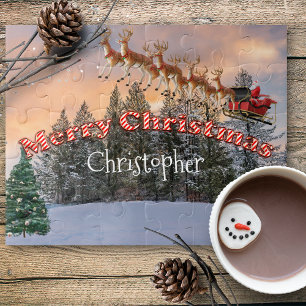 Santa and His Reindeer Personalized Jigsaw Puzzle