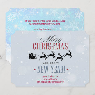 Santa and his Reindeer Silhouette Christmas Party Invitation