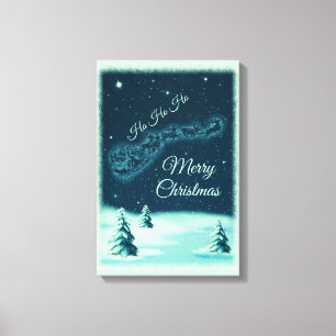 Santa and his Reindeers Christmas Night Sky Canvas Print