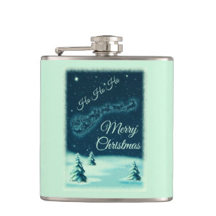 Santa and his Reindeers Christmas Night Sky Hip Flask