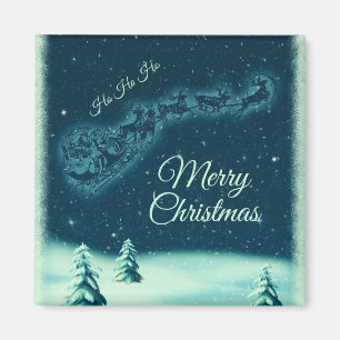 Santa and his Reindeers Christmas Night Sky Magnet