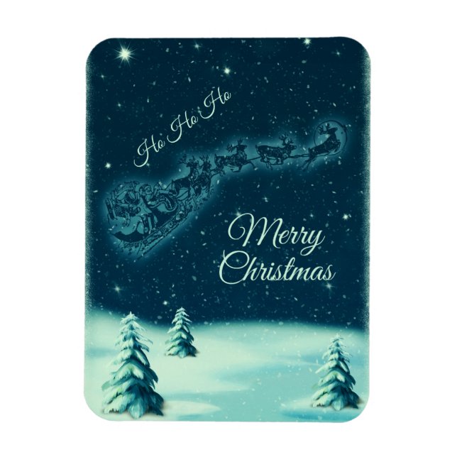 Santa and his Reindeers Christmas Night Sky Magnet (Vertical)