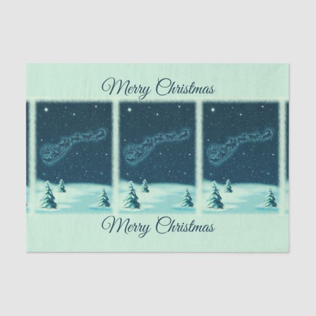 Santa and his Reindeers Christmas Night Sky Tissue Paper (Front)