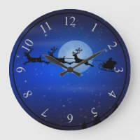 Santa and his reindeers flying at night