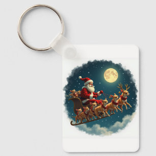Santa And His Sleigh Pulled By Chihuahua Crew Keychain