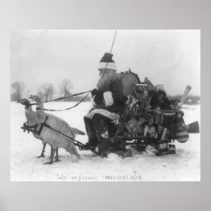 Santa and His Turkey Reindeer Poster