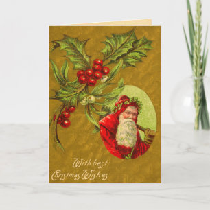 Santa and Holly Christmas Card