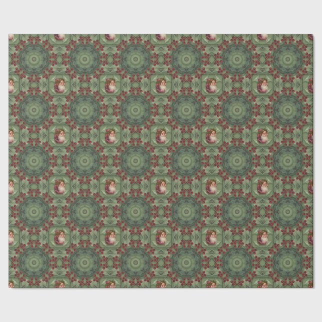 Santa and Holly Pattern Wrapping Paper (Seam)