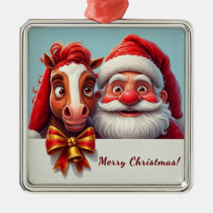 🎄 Santa And Horse Festive Cheer Holiday Keepsake Metal Ornament