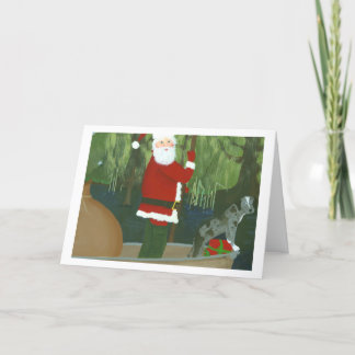 Santa and Houla in pirogue Christmas Card