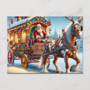 Santa and Irish Cob Horse With Antlers Postcard
