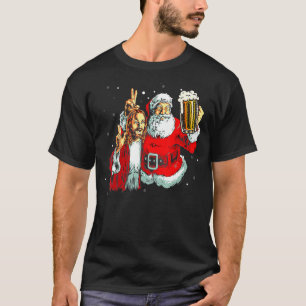 Santa And Jesus Funny Christmas Beer  Drinking For T-Shirt