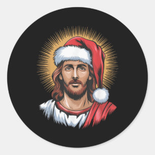 Santa And Jesus We Saw That Merry Christmas Funny  Classic Round Sticker