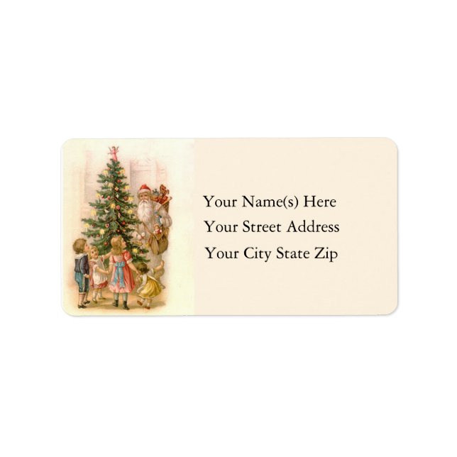 Santa and Kids With Tree Vintage Address Label (Front)