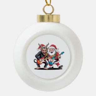 Santa And Krampus Christmas Rock Evil Ceramic Ball Christmas Ornament