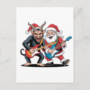 Santa And Krampus Christmas Rock Evil Invitation Postcard
