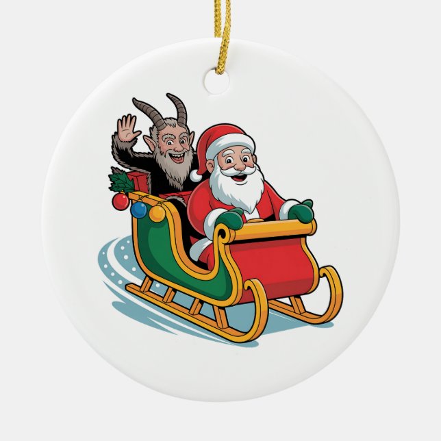 Santa and Krampus Evil Dark Christmas Horror Xmas  Ceramic Ornament (Front)