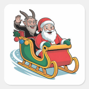 Santa and Krampus Evil Dark Christmas Horror Xmas Square Sticker