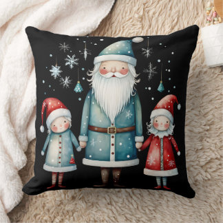 Santa and Little Helpers Throw Pillow